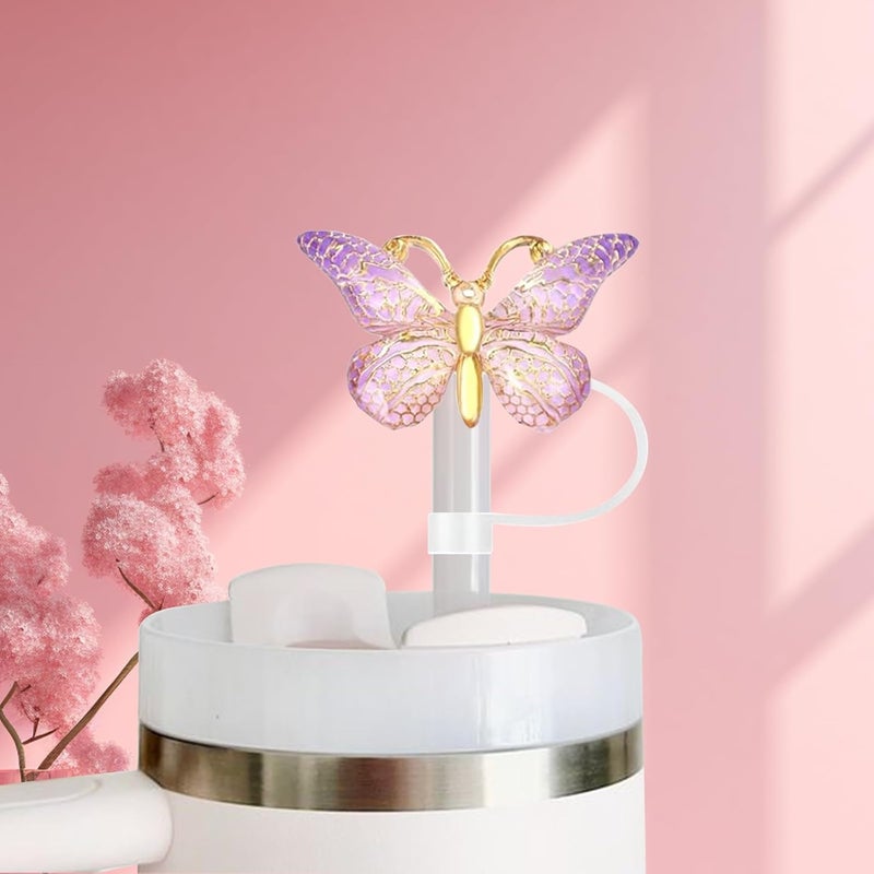 SEMATA 6PCS Cute Butterfly Straw Cover Cap for Stanley Cup Accessories,Bling Straw Toppers for Stanley Tumbler 40&30 oz,Reusable Straws Tips Protectors Compatible with 10mm Straws - Image 4